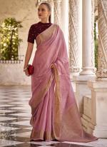 Linen Baby Pink Casual Wear Zari Work Saree